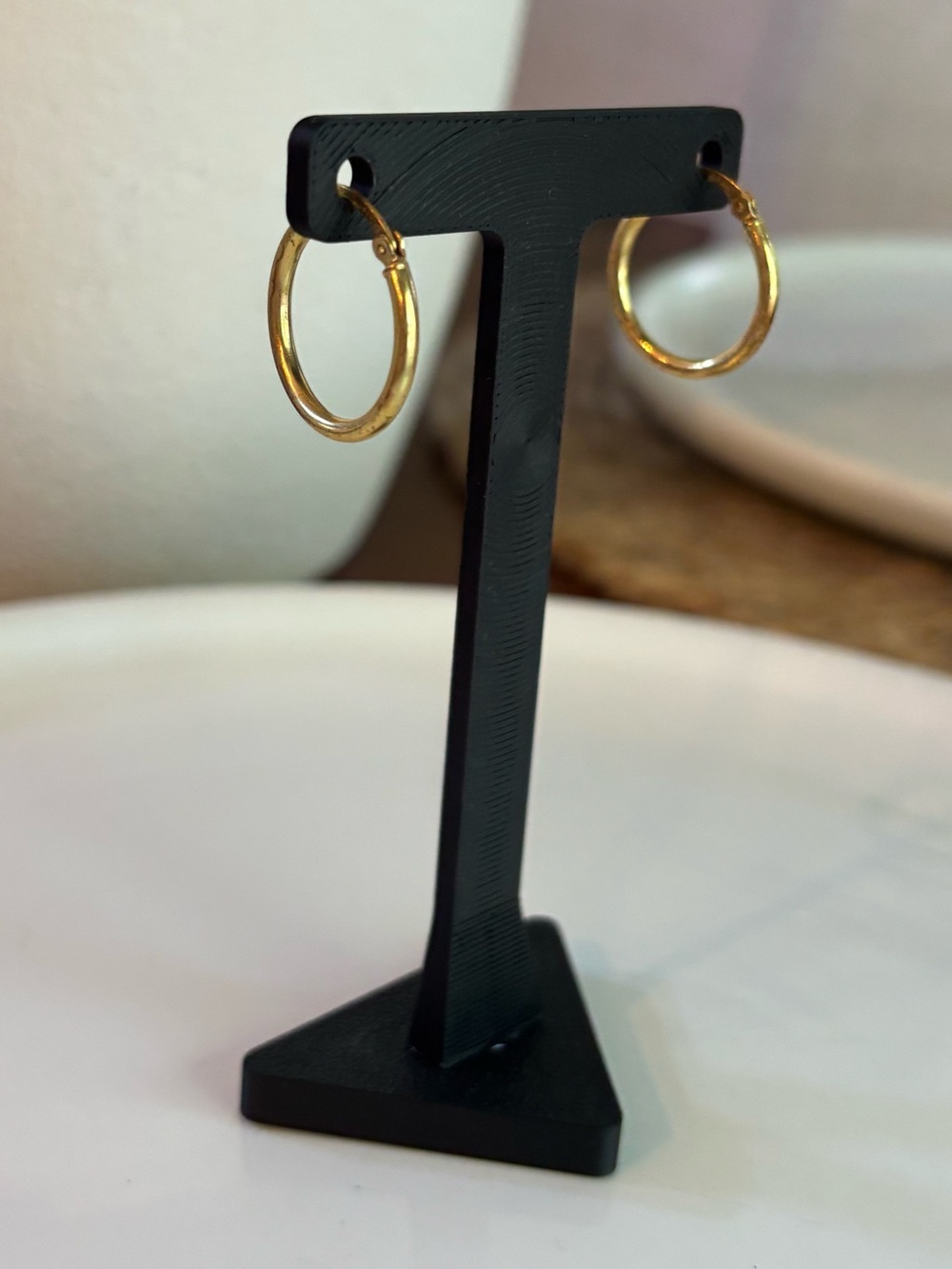 925 Sterling Silver Gold Vermeil Hoop Earrings 0.75" Classic Polished Sleeper - Picture 2 of 8